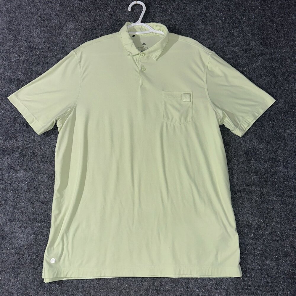 adidas Golf Polo Shirt Mens Large Green Short Sleeve Split Hem Logo Pocket